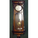 Walnut and ebonised cased double weighted Vienna style wall clock with white email dial and