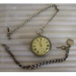 Birmingham silver hallmarked open faced gents pocketwatch with chain, and another part silver