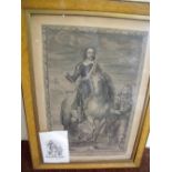 Oak framed engraving of Oliver Cromwell completed in the style of a earlier engraving of King Charl