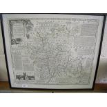 Framed E Bowen map of Worcestershire circa 1778, with hand coloured detail (57cm x 48cm)