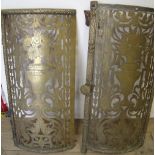 Pair of late Victorian curved brass fretwork doors (each door is 62cm x 31cm)