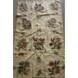 19th C Crewel work embroidered panel depicting various flowers and insects (84cm x 140cm)
