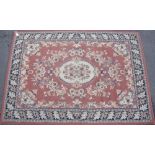 Modern traditional pattern Persian rug pink ground blue patterned floral border