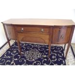 19th C mahogany inlaid and cross banded break front serving table with single drawer with lion