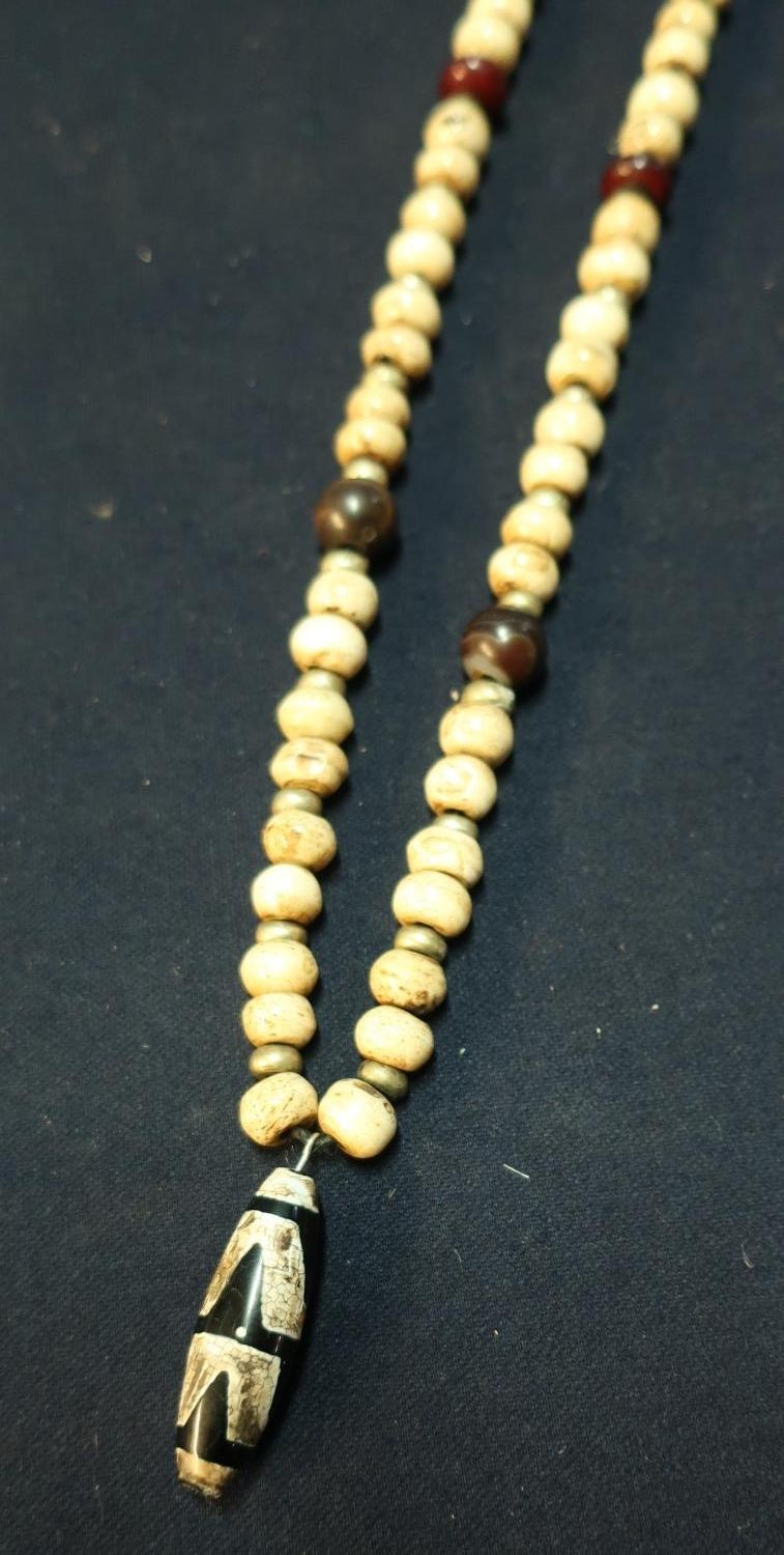 Myala bead and Tibetan bead necklace with hardstone pendant