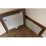 Two framed and mounted 18th C Indentures
