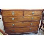 19th C mahogany chest of two short above three long drawers, on raised bracket supports (crack to
