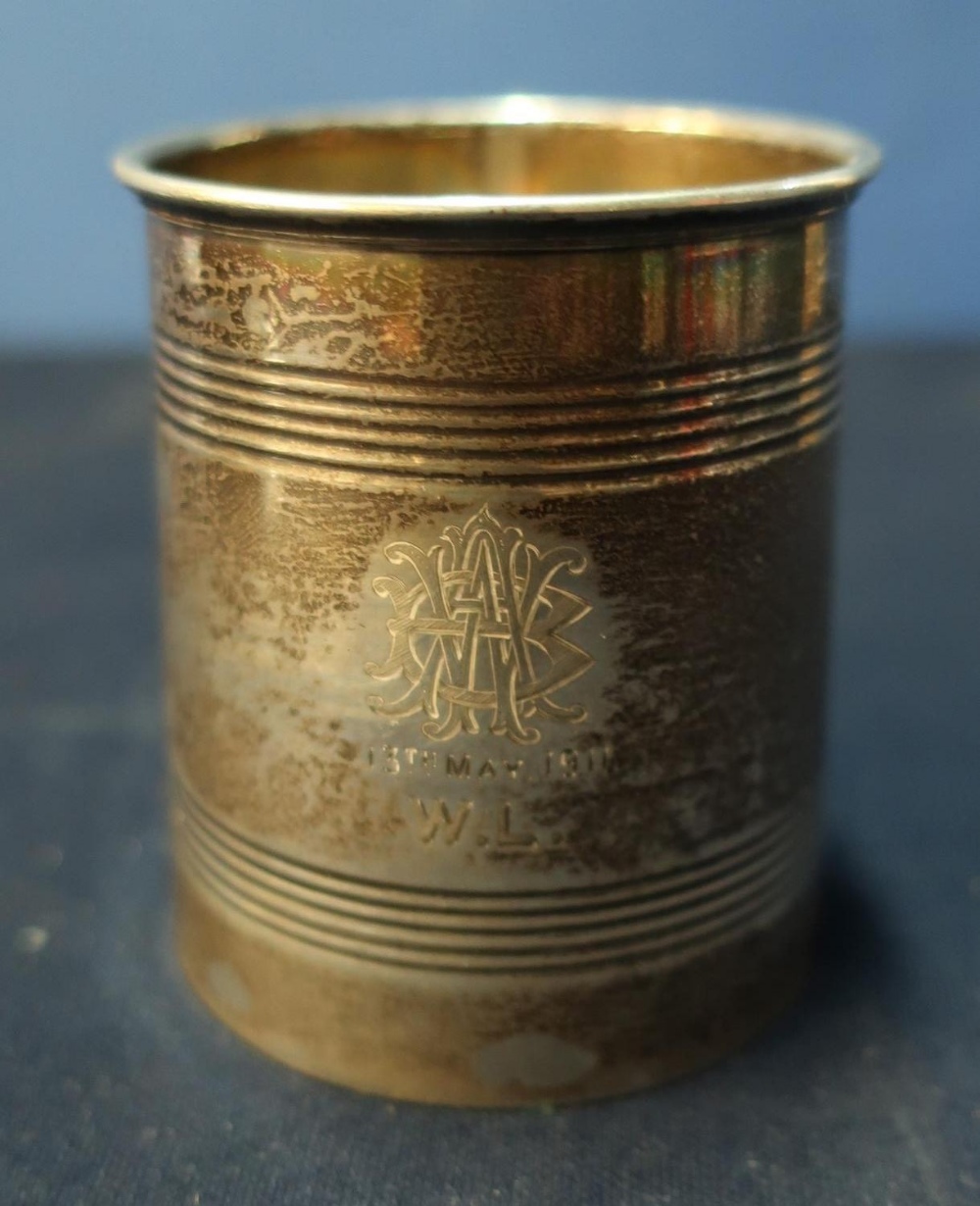 A Birmingham 1904 silver hallmarked christening cup engraved with monogram initials 13th May 1911