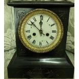 Late Victorian black slate mantel clock manufactured by Waterbury Clock Co USA, with chiming