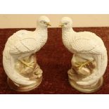 Unusual pair of 20th C ceramic figures of white pheasants (height 27cm)