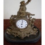 Late 19th C gilt metal white and enamel dial mantel clock, the movement marked AF312 crested with