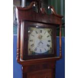 Mid Victorian 30 hour oak and mahogany long case clock by Leeming of Benlham, with square painted