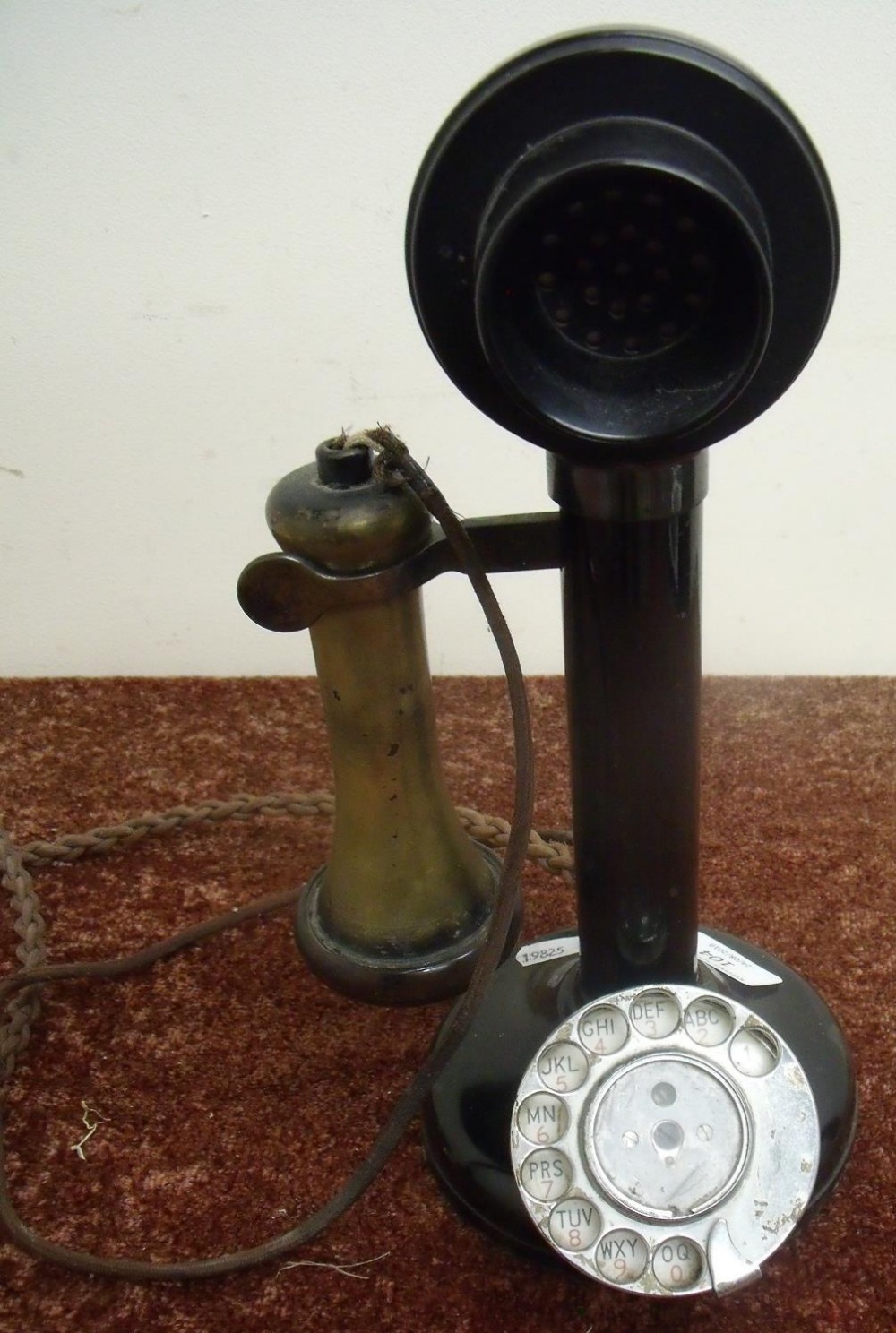 Early 20th C stick telephone PL234 No 22, the stand marked No 50