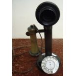 Early 20th C stick telephone PL234 No 22, the stand marked No 50