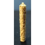 Late 19th C Chinese carved ivory needlecase (overall length 6.5cm)