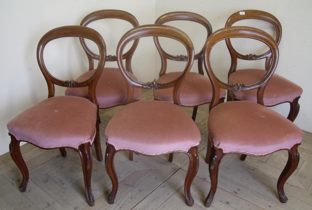 Set of six Victorian mahogany balloon back dining chairs with upholstered seats