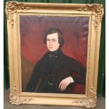 19th C oil on canvas portrait painting of a gentleman in gilt frame (84cm x 97cm including frame)