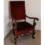 Elaborate mahogany framed armchair with upholstered seat and back