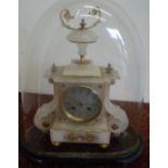 Late 19th C gilt metal and alabaster mantel clock with striking movement marked 121, on oval