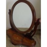 Victorian mahogany oval dressing table mirror on raised base with compartments