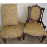 Victorian mahogany framed salon chair with carved detail and another similar nursing style chair (2)