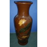 Extremely large terracotta glazed floor vase decorated with ornamental ducks within a pattern of