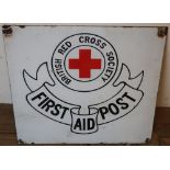 Circa WWI period enamel British Red Cross Society First Aid Post sign (38cm x 36cm)