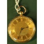 18ct gold open faced gents pocketwatch with engine turn detail to the dial