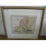 Framed and mounted hand coloured map of Hampshire, circa 1753 by Rocque John (35cm x 32cm