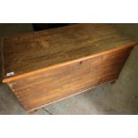 Victorian stained pine blanket box with hinged top and bracket supports (100cm x 47cm x 56cm)