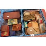 Large collection of various ladies compacts, travelling vanity set boxes, ladies purses etc in two