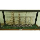 Glazed cased scale model of triple masted ship Archibald Russell, built 1905 with ivory plaque