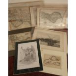 Selection of 19th C and later unframed coloured maps and engravings including Yorkshire