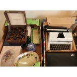 Cased typewriter, various ceramics including Ringtons, draughts set etc in two boxes