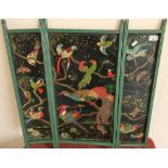 Unusual circa 1920s three sectional firescreen with painted tin plate panels