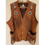 As new JR Fashion leather XL Native Indian style leather waistcoat with bead-work panels and bone