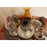 Collection of various assorted oil lamps in one box