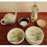 Japanese part tea service, an 18th C tea bowl, a mesh-work purse etc.