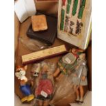 Goebel (Hummel) Kau figure, selection of various dolls, train jigsaw, vintage glass feeding bottles,