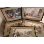 Set of five framed and mounted country pursuit related 19th C style prints including horse racing,