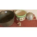 Large brass jam pan and a Royal Doulton Series ware jardiniere