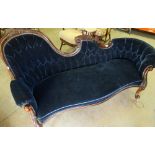 Victorian carved rosewood framed settee with upholstered seat and deep buttoned back (width 185cm)