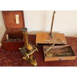 Mahogany cased Pillischer of London No.1028 brass microscope with various accessories and a set of