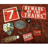 Selection of various cast metal, tin and other railway signs and plaques including some