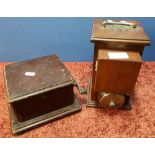 Mahogany cased British manufacture signalling alarm machine and associated winding box (2)