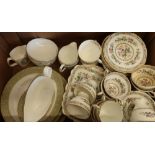 Box containing a selection of Royal Doulton dinner ware, and a Foley Ming rose tea set