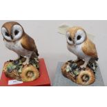 Boxed Royal Crown Derby figure of a brown owl by H Wilson and another of a barn owl (2)