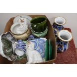 Selection of decorative ceramics including jardinieres, Wedgwood, blue & white, pair of