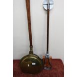 Copper bedwarming pan with turnwood handle and a shooting stick (2)