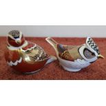 Royal Crown Derby gold button paperweight of a bird and a Crested Tit (2)